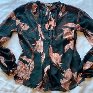 Forest Green Floral Long Sleeve Blouse